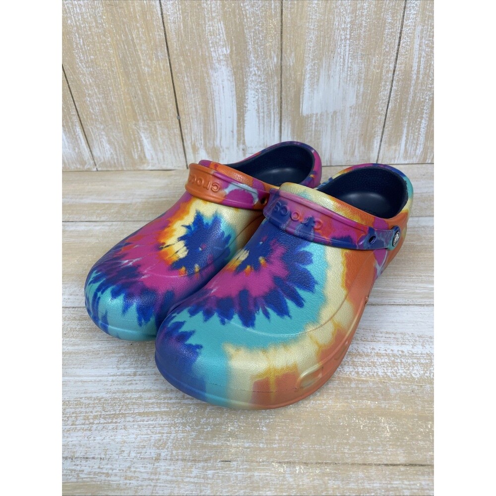 Crocs Bistro Multicolor Tie Dye Graphic Clogs Adult Size 14M Slip Resistant EUC